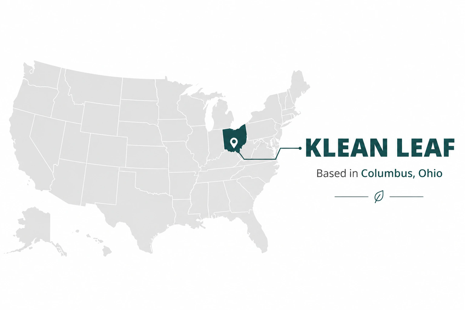 Klean Leaf location map showing the company is based in Columbus, Ohio