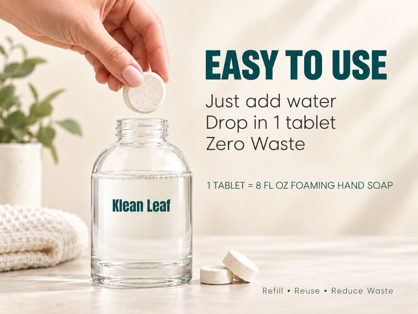 Klean Leaf hand soap tablet with a refill bottle