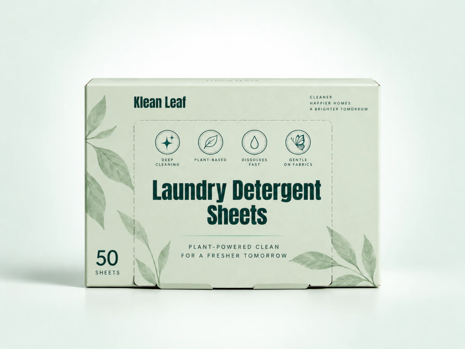 Printed Klean Leaf laundry detergent sheets box