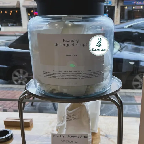 Bulk unpacked laundry detergent sheets for a refill shop